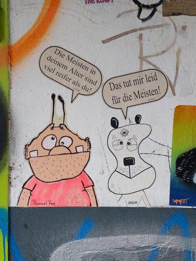 Streetart in Köln-Ehrenfeld, Cartoonzeichnung, Dialog